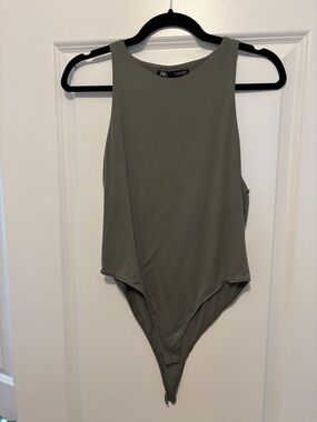 Zara Olive Green High-Neck Sleeveless Bodysuit